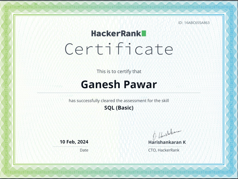 HackerRank Certificate